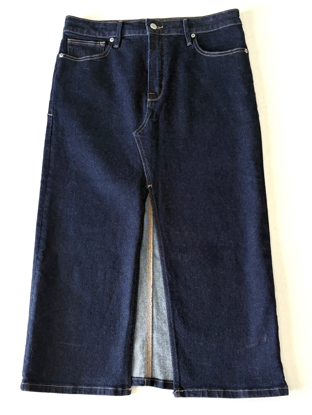 Good‎ American Dark Indigo Denim Front Slit Maxi Midi Pencil Skirt Size 14 NWOT⁠